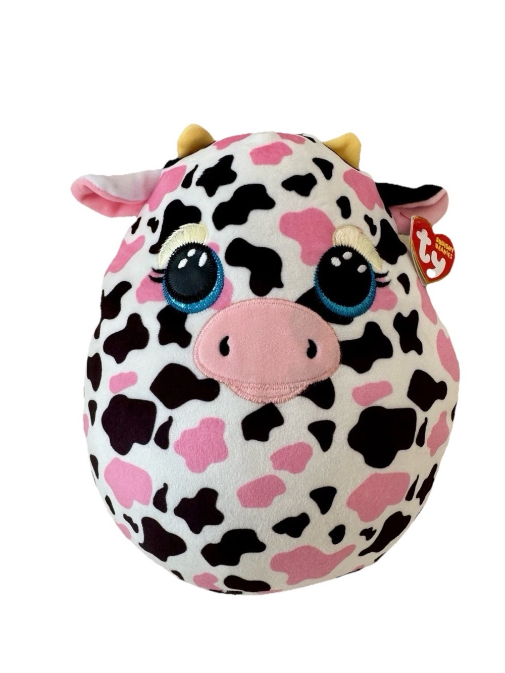 TY Beanie Squishies Plush - MILKSHAKE the Pink, Black & White Cow Toy 9” NEW!